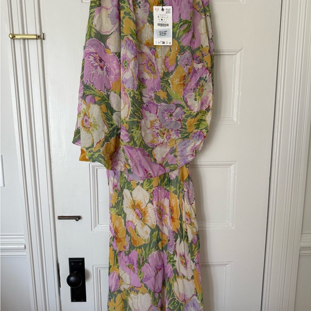 Zara Purple and Yellow Floral Long Sleeve Dress